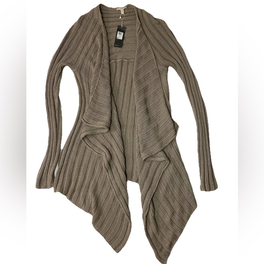 Eileen Fisher Angle Front Cardigan Tan Wheat Open Knit Size XL Neutral Lagenlook